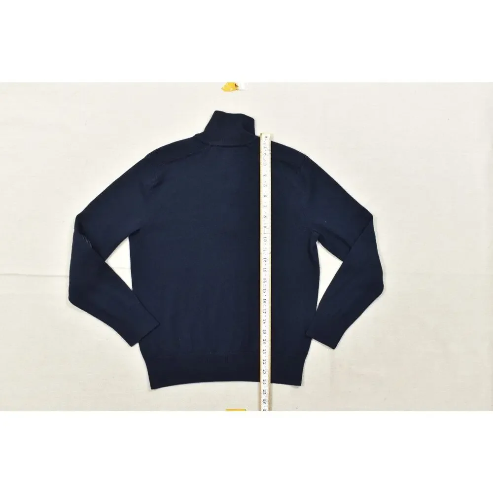 Banana Republic Sweater S Mens Blue Merino Wool Blend Button Mock Neck Elbow Pat